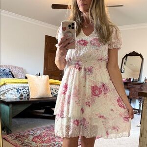 Peach Love California Floral Blossom Above Knee Dress Size Small Made in USA